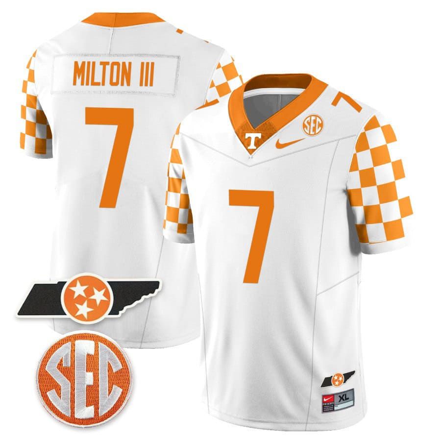 Men Tennessee Volunteers #7 Milton ii White 2024 Nike Checkerboard & Alternate NCAA Jersey->ncaa teams->NCAA Jersey